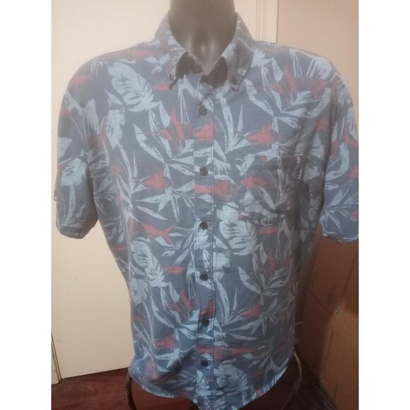 Huk Shirt Mens Sz L Blue Floral Performance Fishing Button Camp Outdoor Casual - Picture 1 of 13